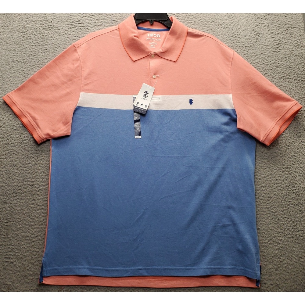 IZOD Golf Polo Shirt Men 2XLT Multi Stripe Classic Advantage Performance Stretch